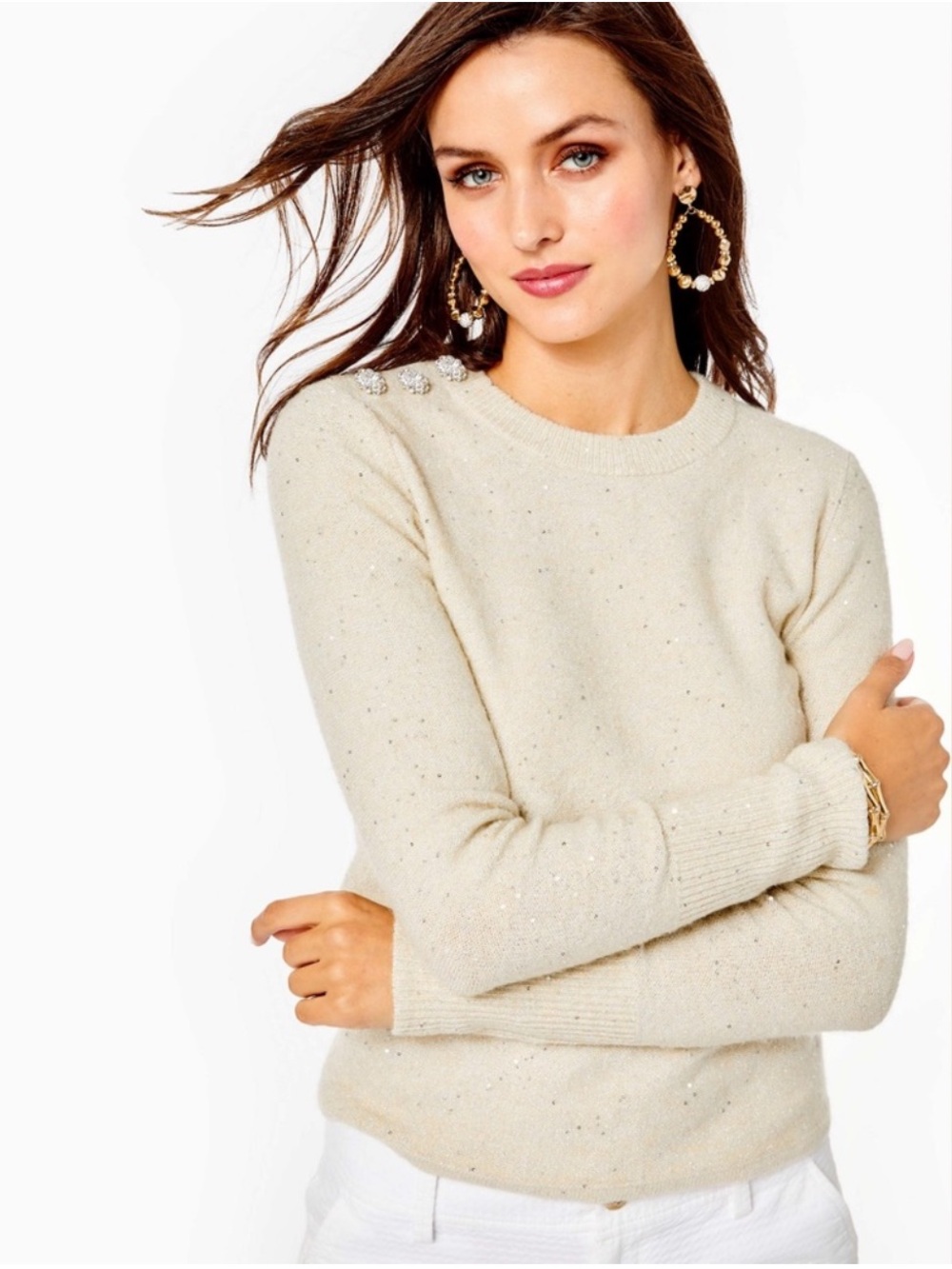 NWT Lilly Pulitzer Morgen Coconut Cream Sparkle Crewneck Sweater